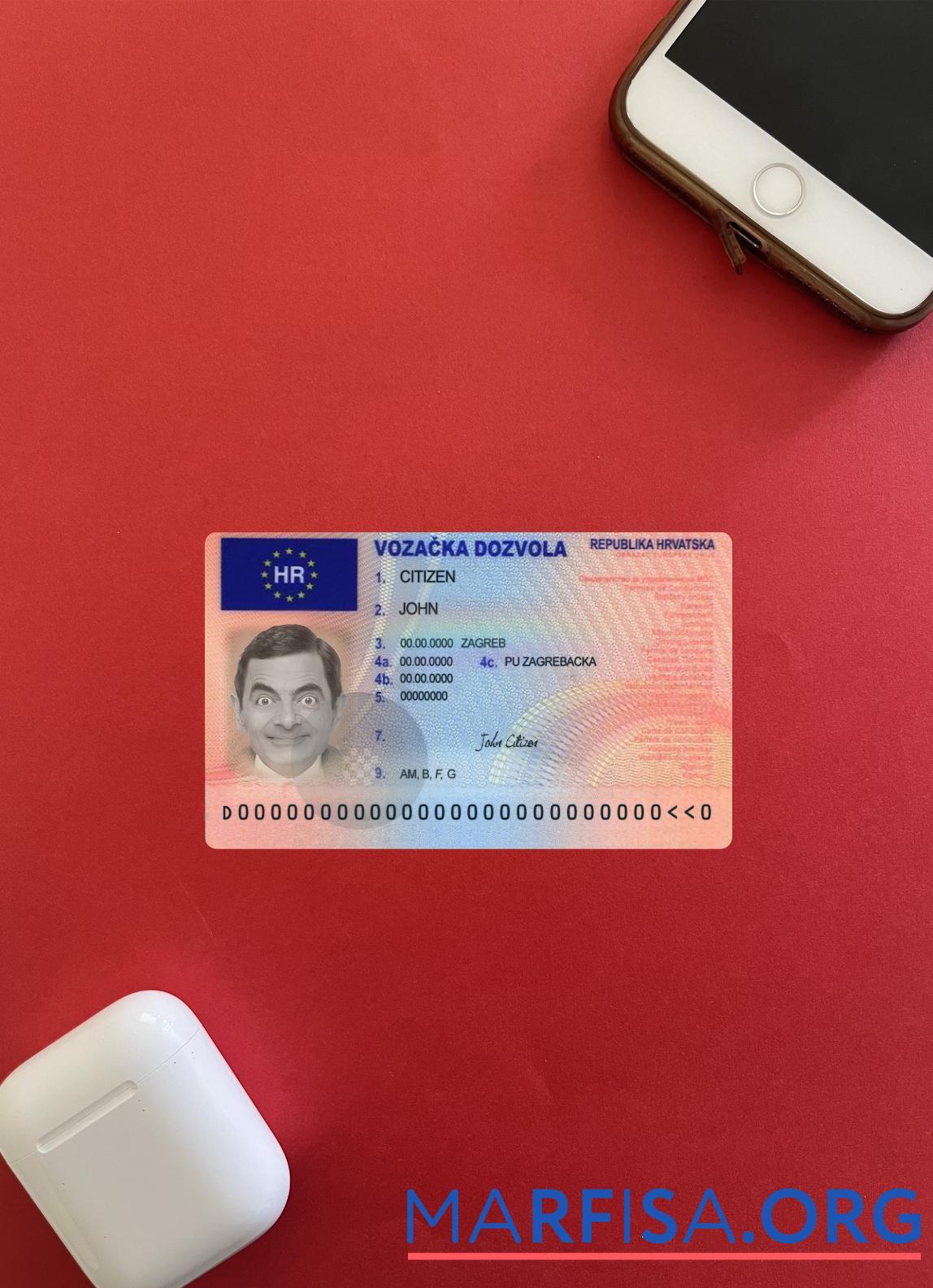 Realistic Croatia driving license version 2 photolook sample